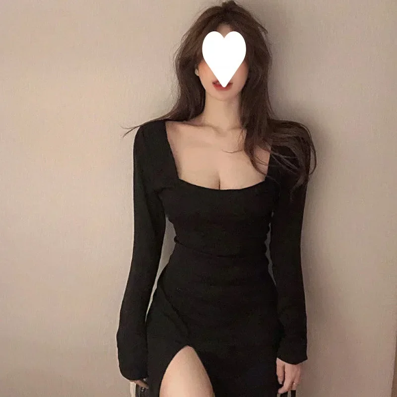Lente Nieuwe Sexy Mini Jurken Vrouwen Koreaanse Vierkante Kraag Vestidos Vrouwelijke Franse Elegante Mode Split Bodycon Party Jurken Y2k