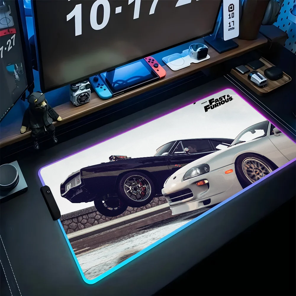 1PC Movie Fast Furious Floor Mat XXL RGB Gaming Mouse Pads HD Black Gamer Accessories Large LED