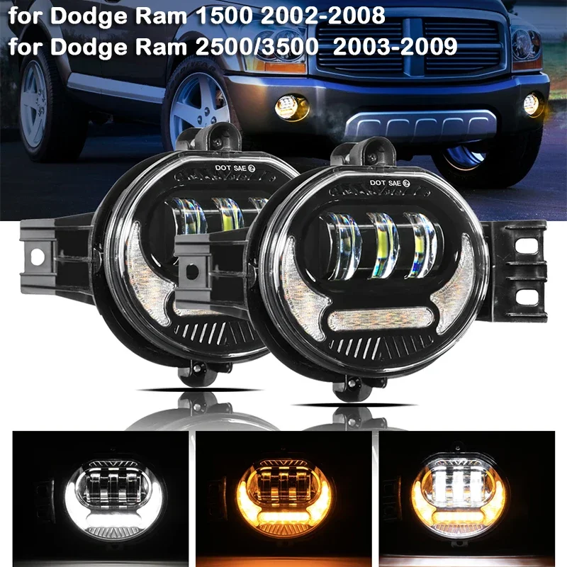 1Pair LED Car Fog Lights Front Bumper Driving Lamp for Dodge Ram 1500 2002-2008 Dodge Ram 2500/3500 2003-2009