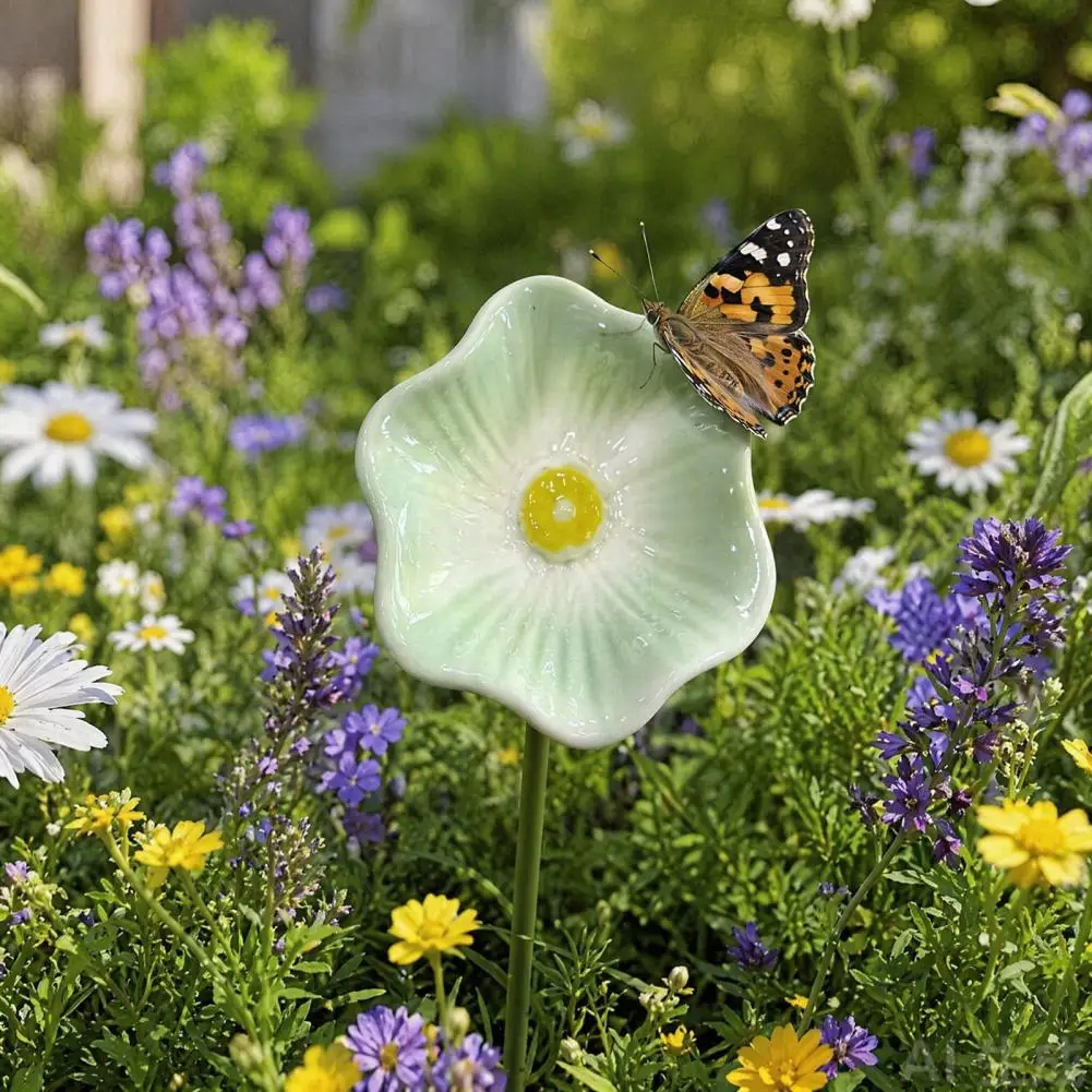 Colorful Flower Ceramic Pollinator Watering Station Bee Feeder Butterfly Bird Bath Garden Stake Yard Art Decor Nature Lover Gift view 3