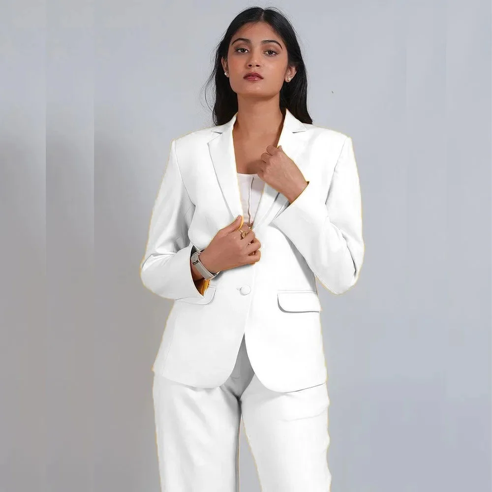 

White Women Custom Plus Size Suit 2 Piece Single Breasted Slim Fit Temperament Suitable For Business Work Set Jacket With Pants