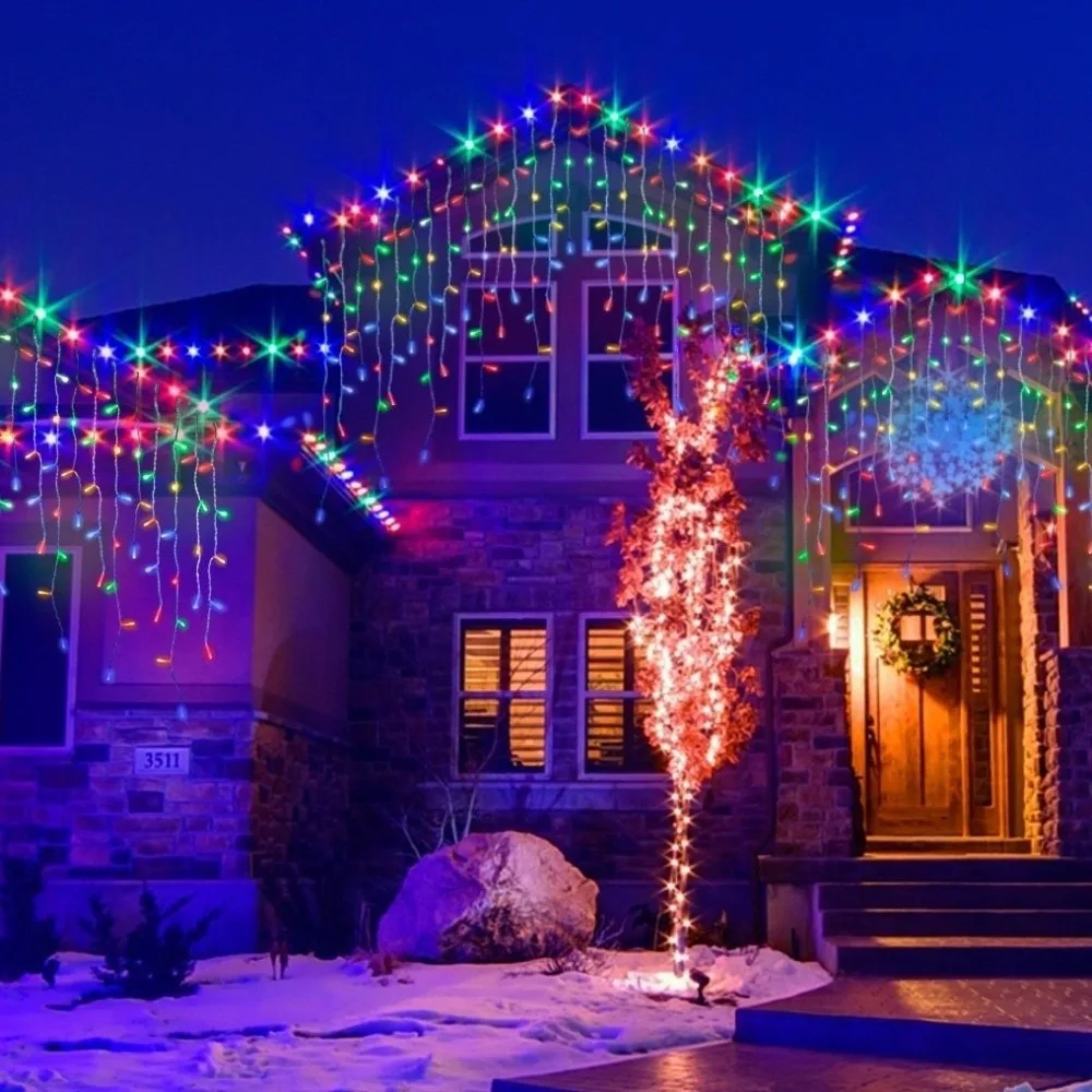 4M/7M Length Solar LED Curtain Light Waterproof 8 Modes Christmas Garland Light Ultra Bright Icicle String Light Wedding Decor