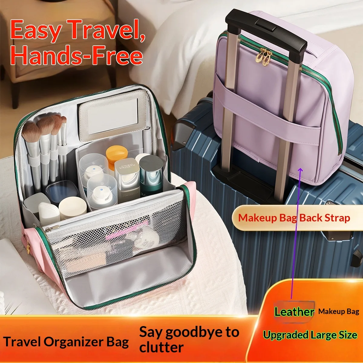 Magnetic Stand Women Travel Makeup Storage Bag Girl Cosmetics Organizer Large Capacity Makeup Brush Holer Toiletry Washing Bag