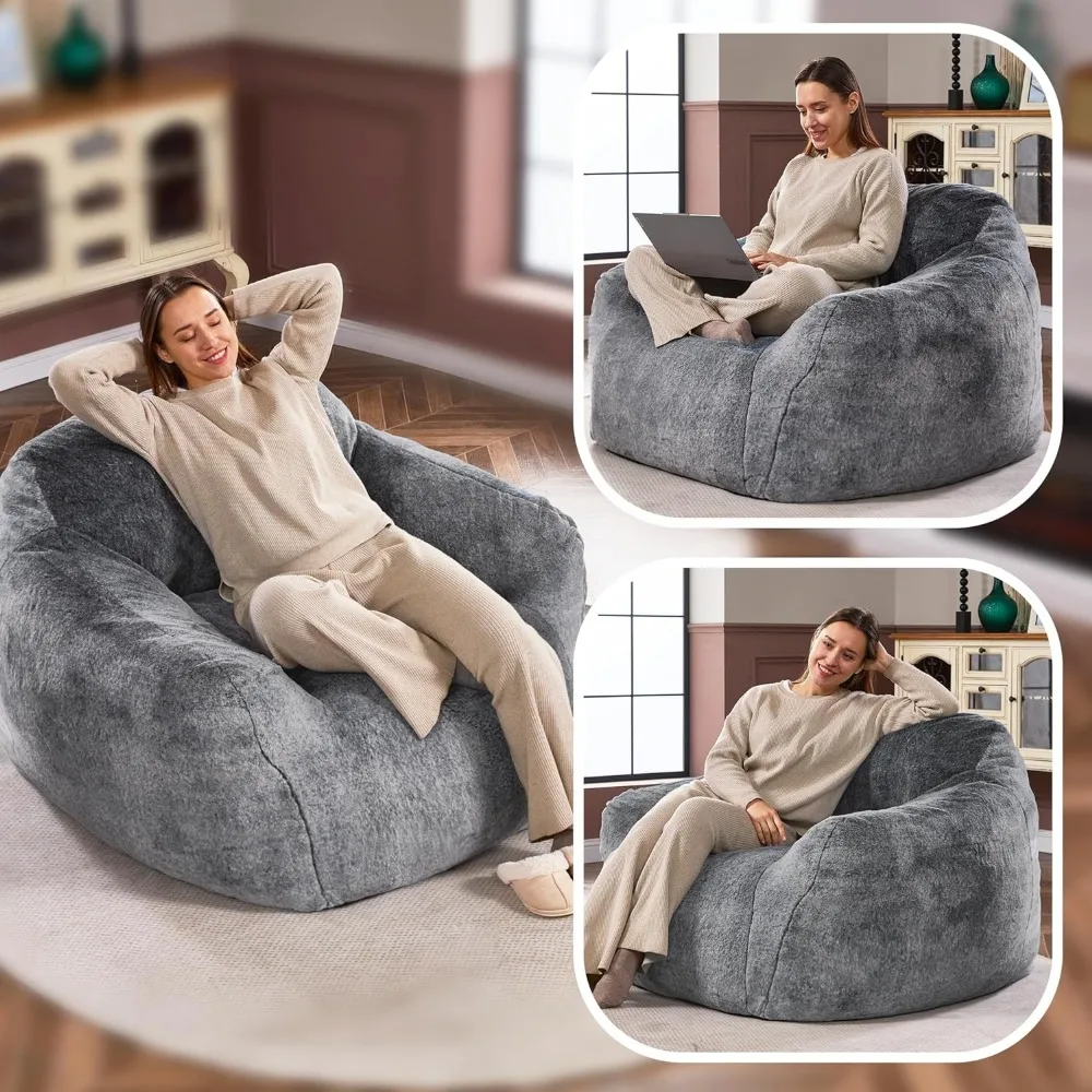 Giant Bean Bag Chair,Bean Bag Sofa Chair with Armrests, Bean Bag Couch Stuffed High-Density Foam, Plush Lazy Sofa Comfy Chair