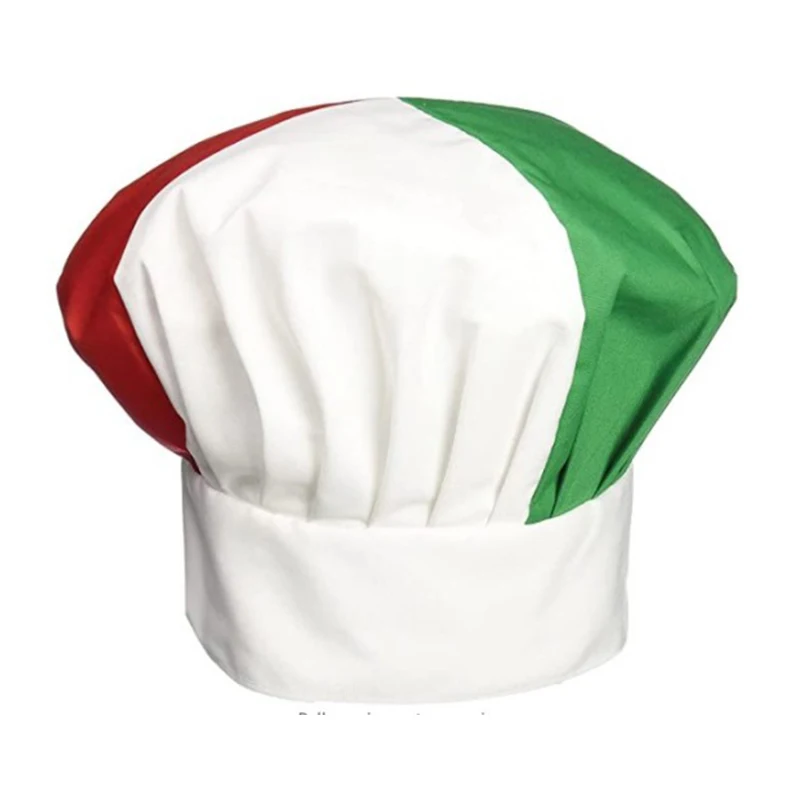 Rood, wit En Groen Stiksels Chef Hoed Mannen Keuken Elastische Cap Catering Gestreepte Vlakte Hoed Kantine Bakken Cappello Da Cuoco