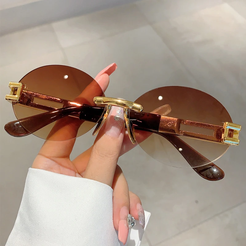 KAMMPT Rimless Oval Sunglasses Women Stylish Gradient Ocean Lenses Eyewear 2023 New Ins Trendy Vintage Brand Design Lady Shades