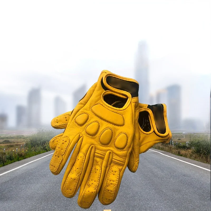 Guantes de moto de cuero transpirable de piel de oveja Retro para hombre, guantes de carreras para Motocross, guantes de invierno y verano, guantes