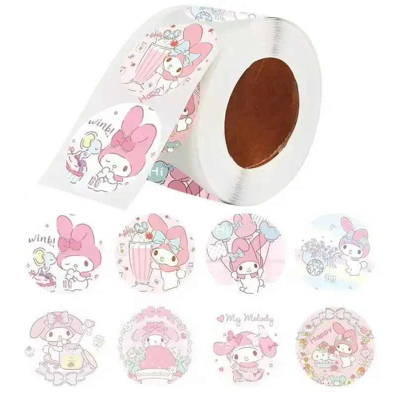 500Pcs Sanrio My Melody Cartoon Animal Kawaii Baby Stickers Kindergarten Inspirational Little Red Flower Reward Roll Stickers