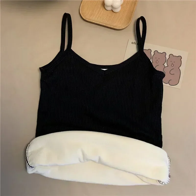 Roupa interior térmica monocromática feminina, pijamas casuais, elasticidade sexy, camiseta feminina de veludo fino, blusa sem mangas, colete quente de inverno