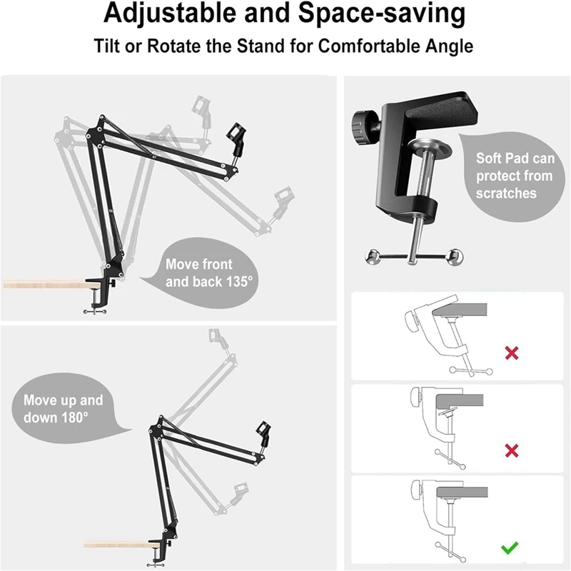 Microphone Stand Boom Arm Gaming Mic Stand Microphone Stand Boom Suspension Bracket With Windshield Filter