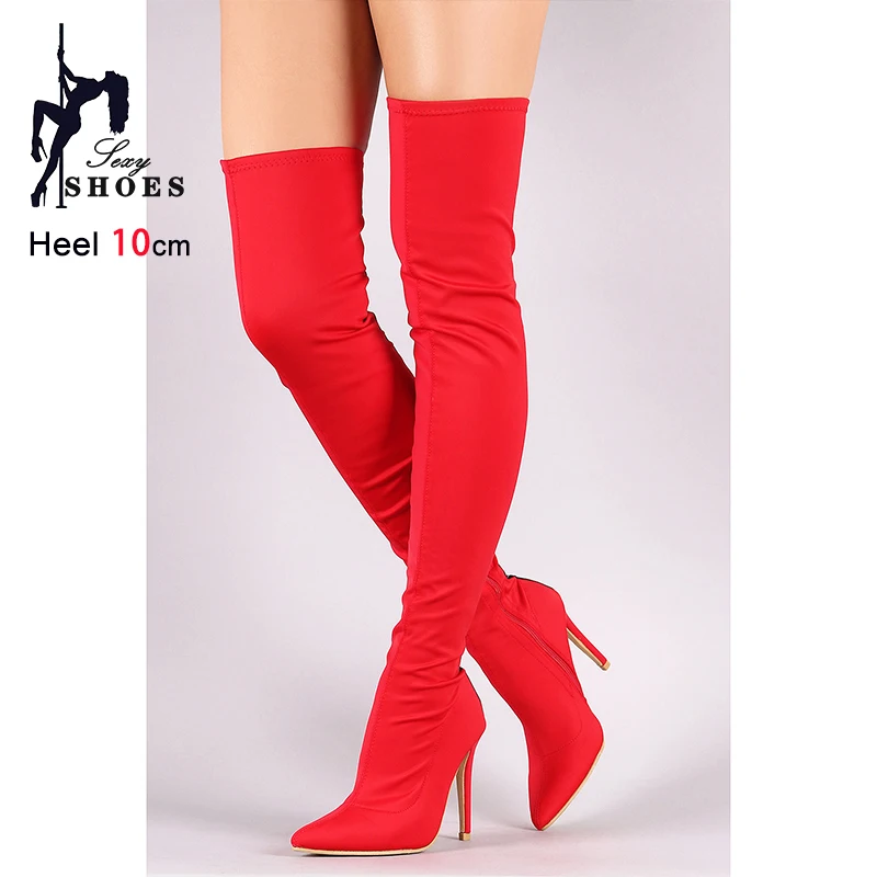 

10CM Stiletto High Heels Women Pointed Over The Knee Long Boots 2025 Trend Stretch Cloth Slim Leg Thigh Boots Sexy Woman Shoes