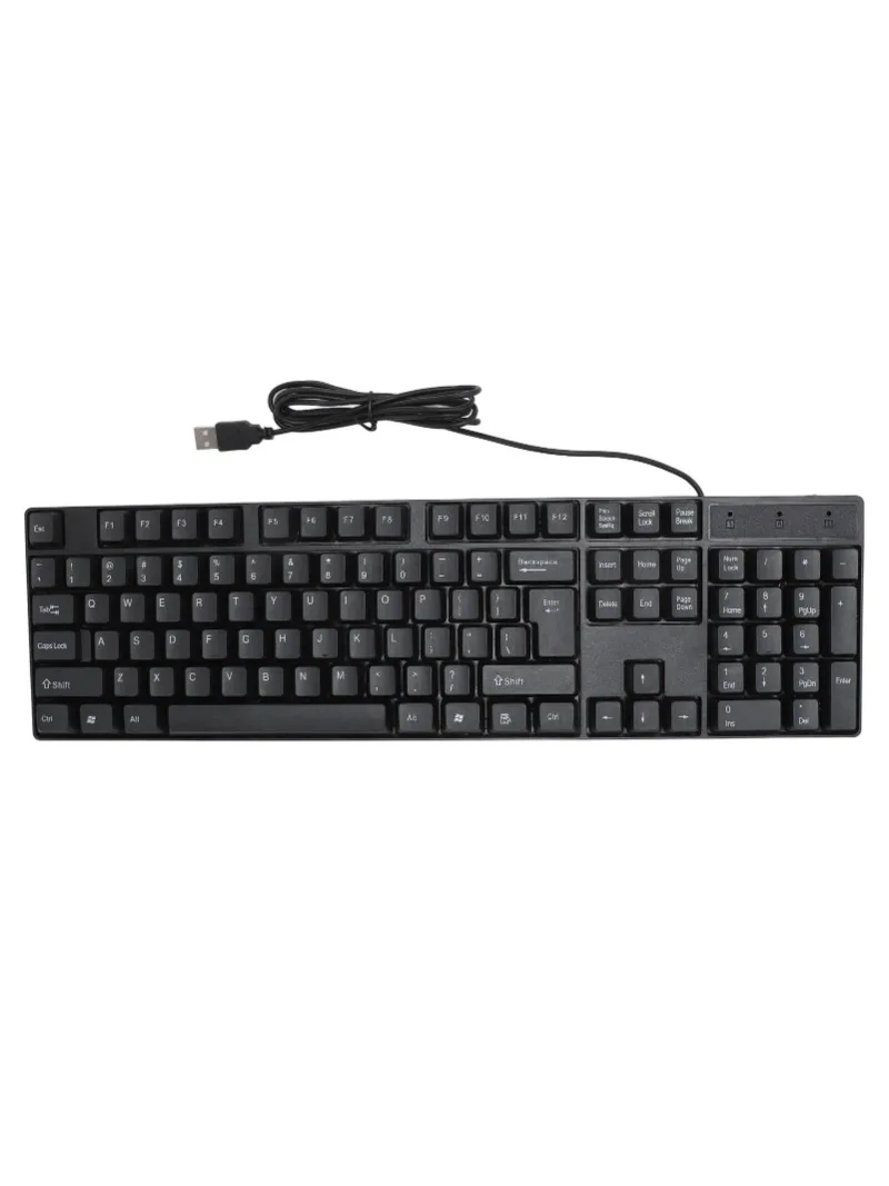 Klawiatura przewodowa USB z 104 klawiszami, ergonomiczna, z obsługą języków angielskiego, rosyjskiego, hiszpańskiego i francuskiego, do gier, biura, laptopów i komputerów stacjonarnych. — 2