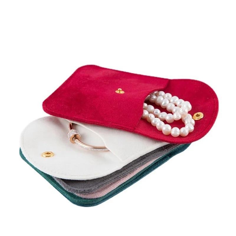 High Quality Velvet Jewelry Bag Snap Button Packing Bag Soft Velvet Pouch Portable Ring Earring Necklace Bracelet Storage Bag view 6
