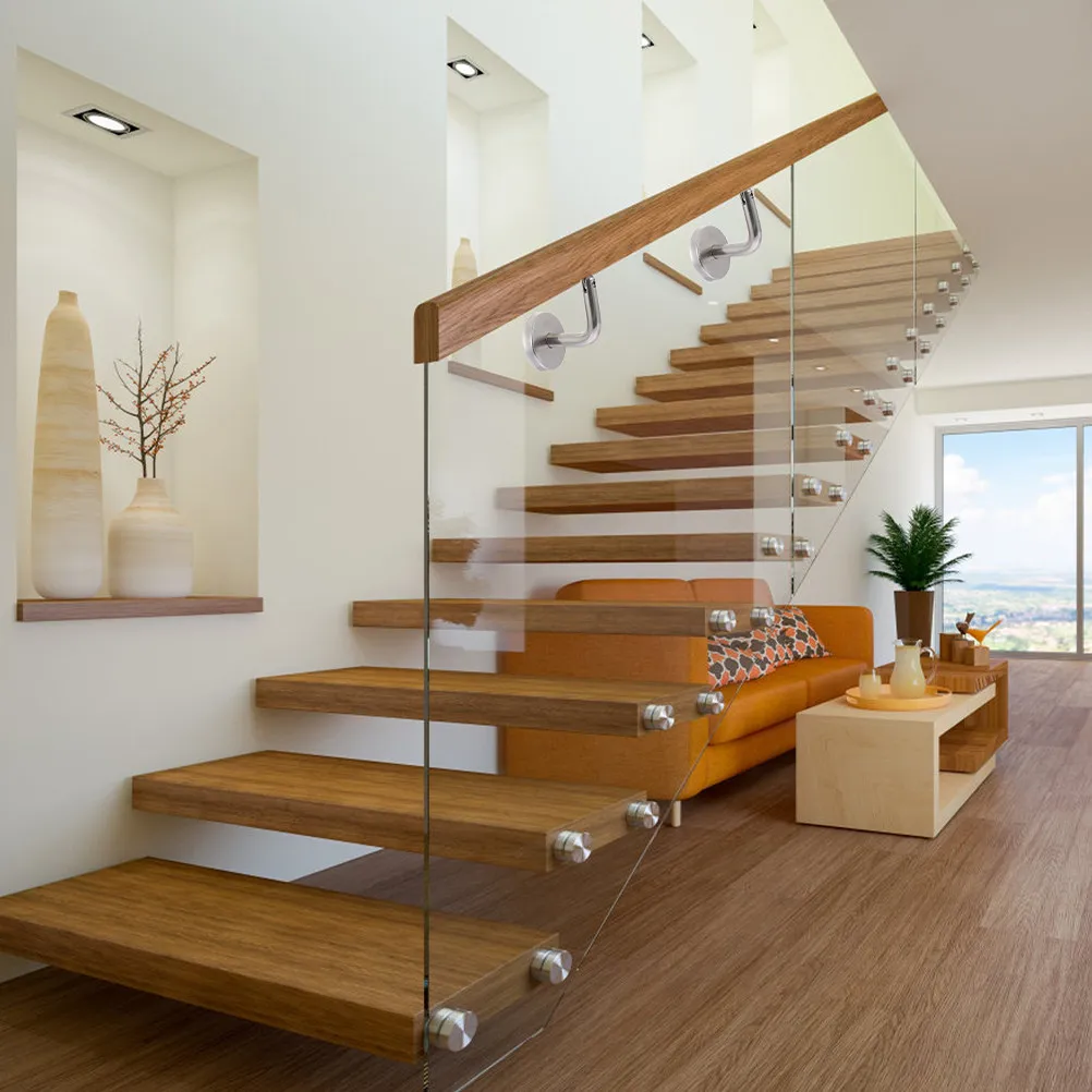 5Pcs Stainless Steel Handrail Bracket L-Shaped Corrosion Resistant Stairway Railing Support Banister Holder for Indoor Stairs