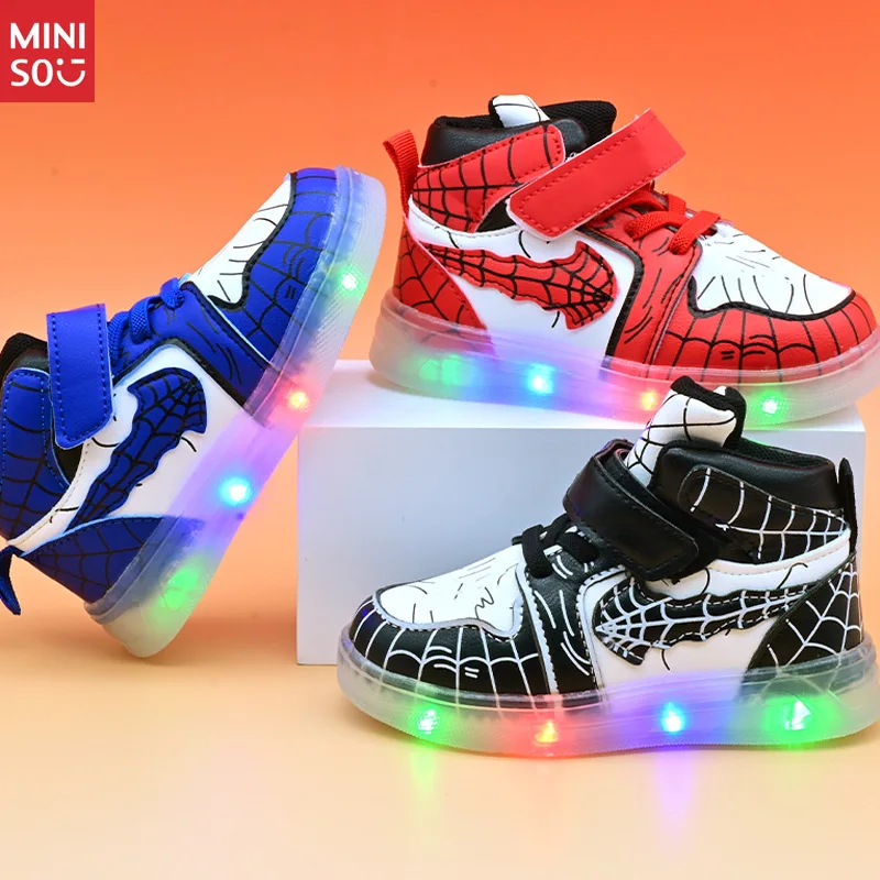 

Высокие кроссовки Miniso со светодиодной подсветкой для мальчиков 1-6, зимние баскетбольные кроссовки со вспышкой