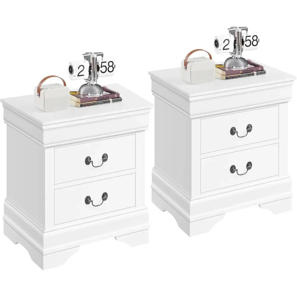 

Fully-Assembled Nightstands Set of 2, 2-Drawer Nightstands Large Classic Bedside Tables with Storage,