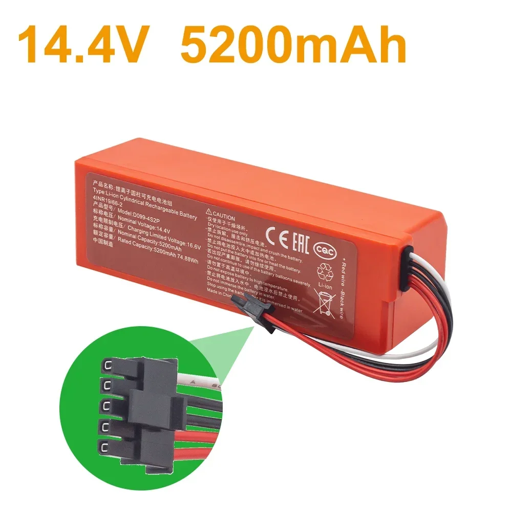 14.4V 5200mAh D099-4S2P Battery Replacement For Xiaomi Mi Robot Vacuum-Mop 2 Pro Vacuum-Mop 2 MJSTS1 C101 MJSTP 74.88W