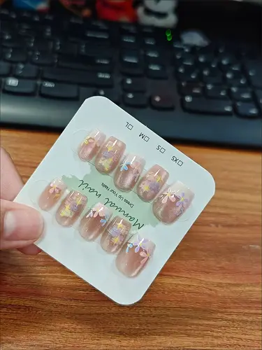 10 Uds. De puntas de uñas hechas a mano, pintura al óleo de primavera y verano, uñas postizas de flores pequeñas para mujeres y niñas, uñas bonitas extraíbles