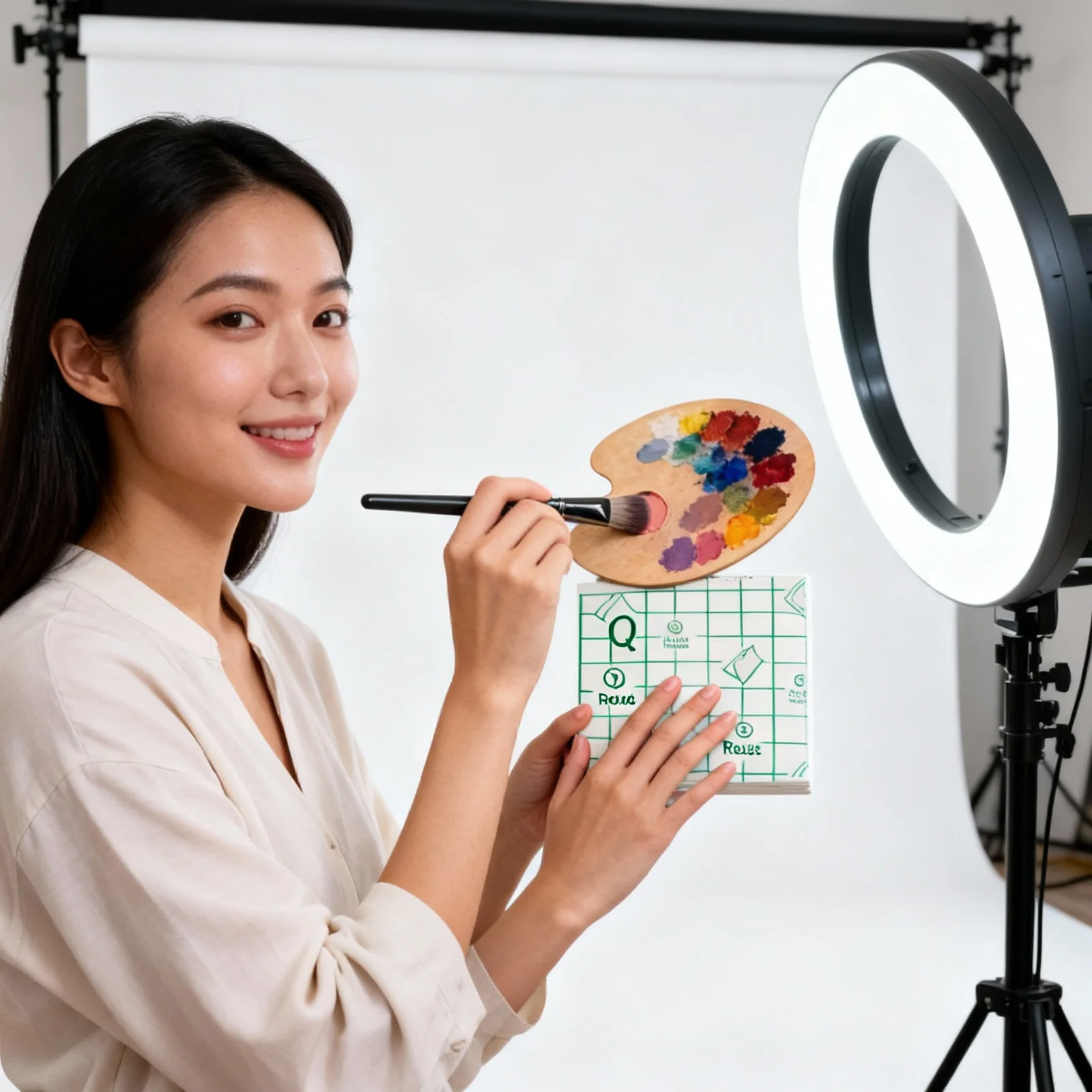 

100Pcs Disposable Makeup Hand Palettes Adhesive Liquid Foundation Pallet Color Mixing Plates for Salon Home