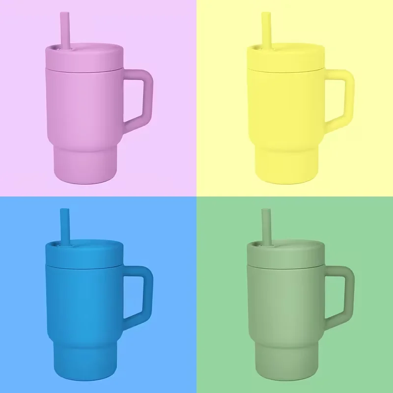 Silicone Drinking Cup with Lid and Straw - A Leak-Proof and Spill-Proof Silicone Straw Cup with a Stopper, Featuring a Cute Desi