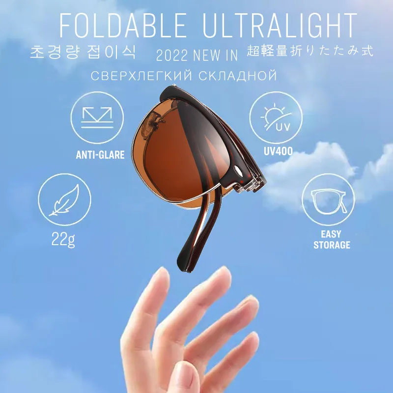

New Trendy Folding Sunglasses Women Polarized Glasses Men Fashion Cat Eye Frame Ultralight Foldable Eyewear lentes de sol mujer