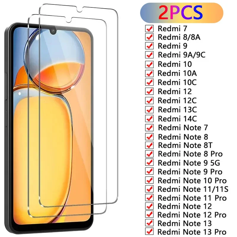 

2Pcs Tempered Glass for Xiaomi Redmi Note 7 8 8T 9 10 11 12 13 Pro Screen Protector for Redmi 7 8 9 10 12C 13C 14C Glass Film