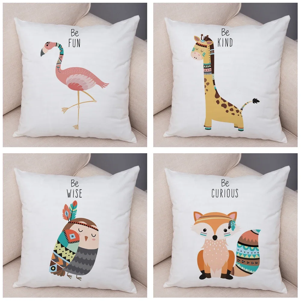 Nordic Be Brave Lion Fox Giraffe Pillow Case Decor Cute Animal Cushion Cover for Sofa Panda Bear Soft Plush Pillowcase 45x45cm