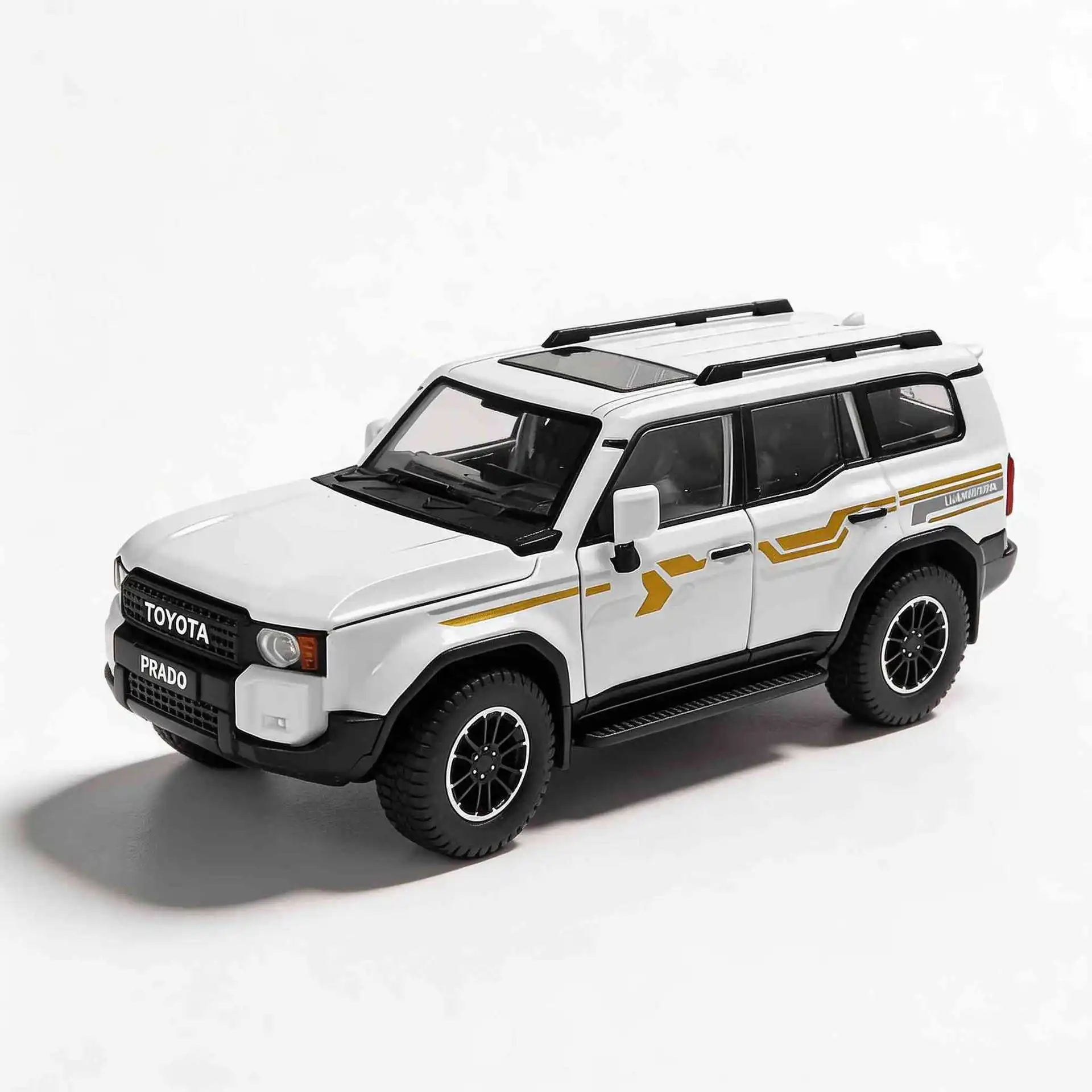 

1:24 Prado LC250 Car Model Toys Alloy Diecast Miniature SUV Models Sound Light Doors Opened Pull Back Car Toys for Kids Gifts