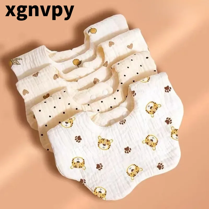 Xgnvpy ผ้ากันเปื้อนผ้าฝ้ายน้ำลายเด็ก6ชั้นแบบหมุนได้ป้องกันการอาเจียน