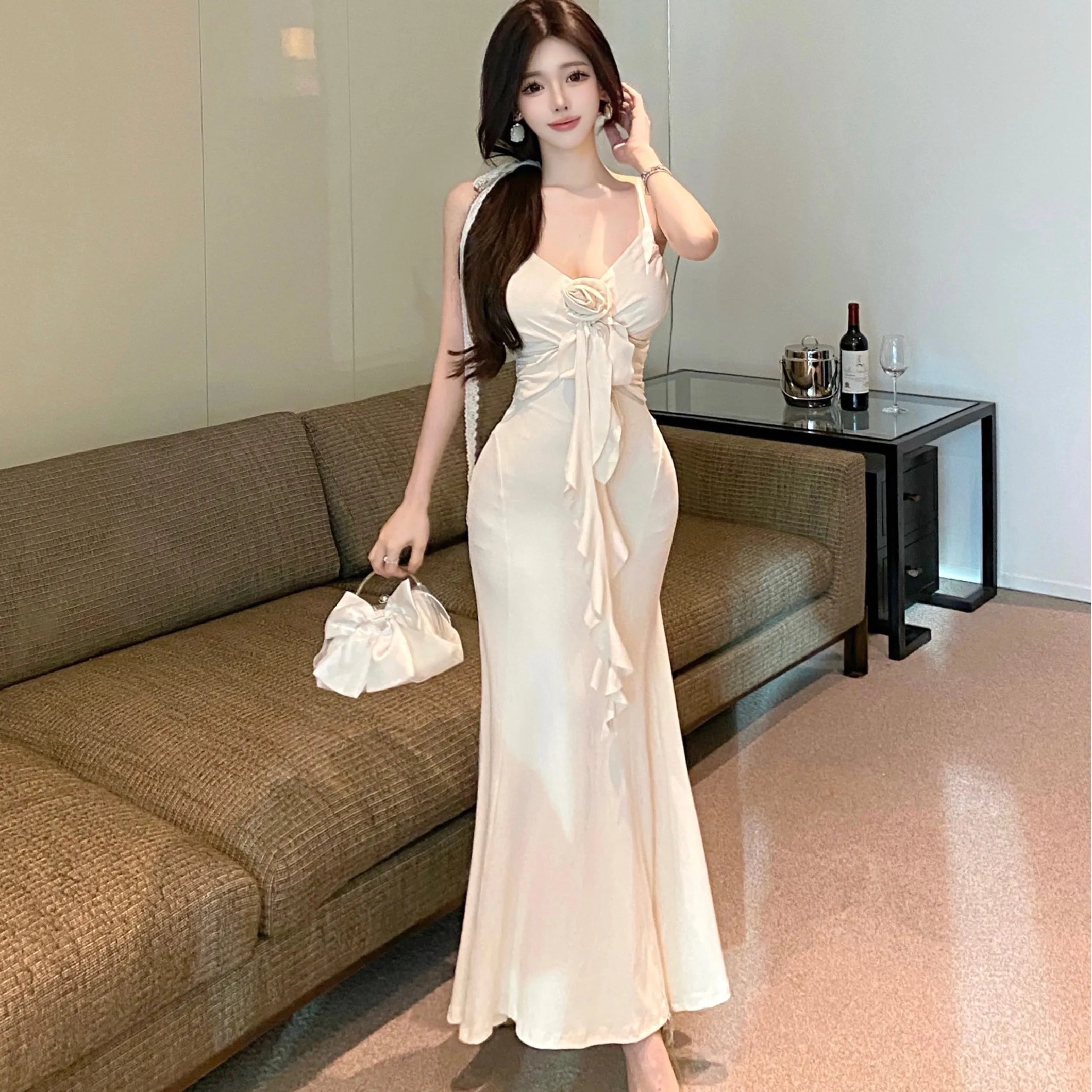 

Сексуальное длинное платье с v-образным вырезом и цветочным дизайном, облегающее длинное платье с запахом вокруг петли для тела, осень-зима, Ele Dr для женщин