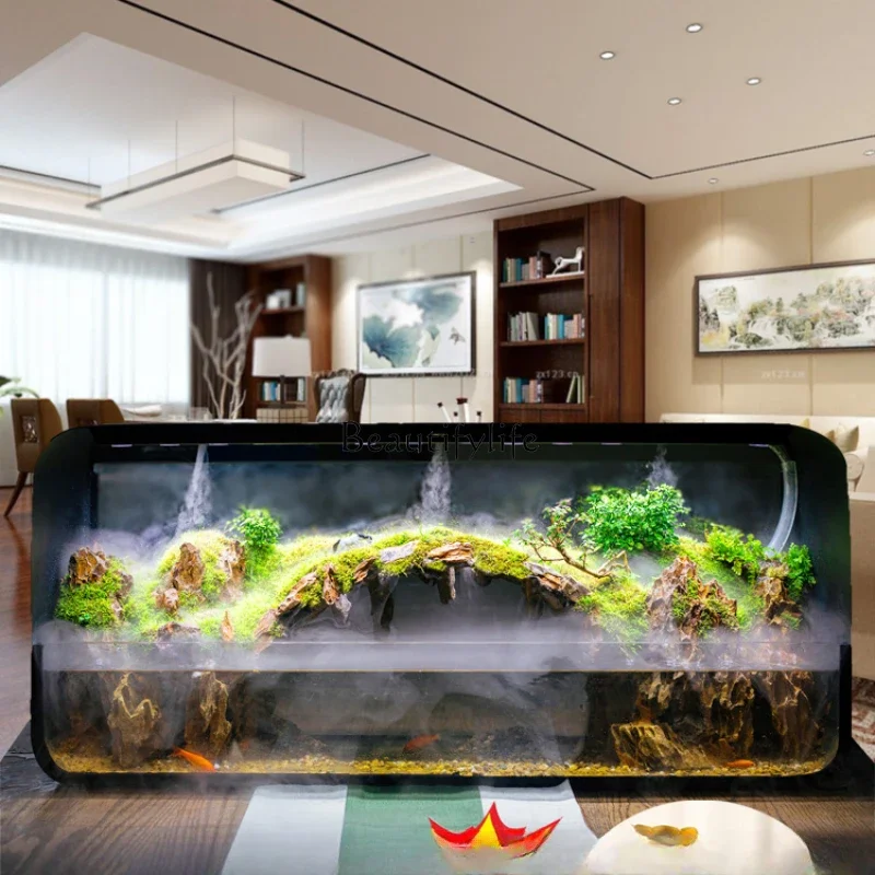 Living Room Small Ecological Pot Micro Landscape Desktop Long Super White Glass Tropical Rainforest Water Fish Tank