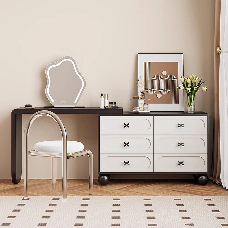 

Mirror Cosmetics Vanity Table Chair Desk Bedroom Drawers Study Wood Dressing Table Black Cheap Penteadeira Postmodern Furniture