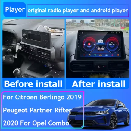 Imagen 2 del producto Android 15 Carplay Radio de coche reproductor de vídeo Multimedia estéreo para Citroen Berlingo 2019 Peugeot Partner Rifter 2020 para Opel Combo