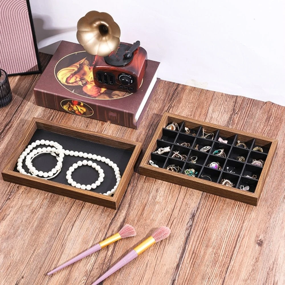 

12/24 Grids Wooden Jewelry Tray Simple Large Capacity Jewelry Organizer Necklaces Velvet Jewelry Display Tray Jewelry Storage
