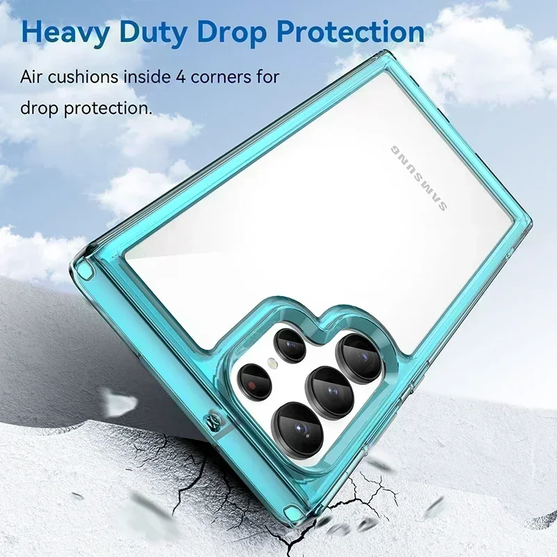 Color TPU Soft Frame+PMMA Hard Transparent Case For Samsung S23 Ultra S22 Ultra Plus FE A54 A53 A13 A33 A34 A24 Shockproof Cover