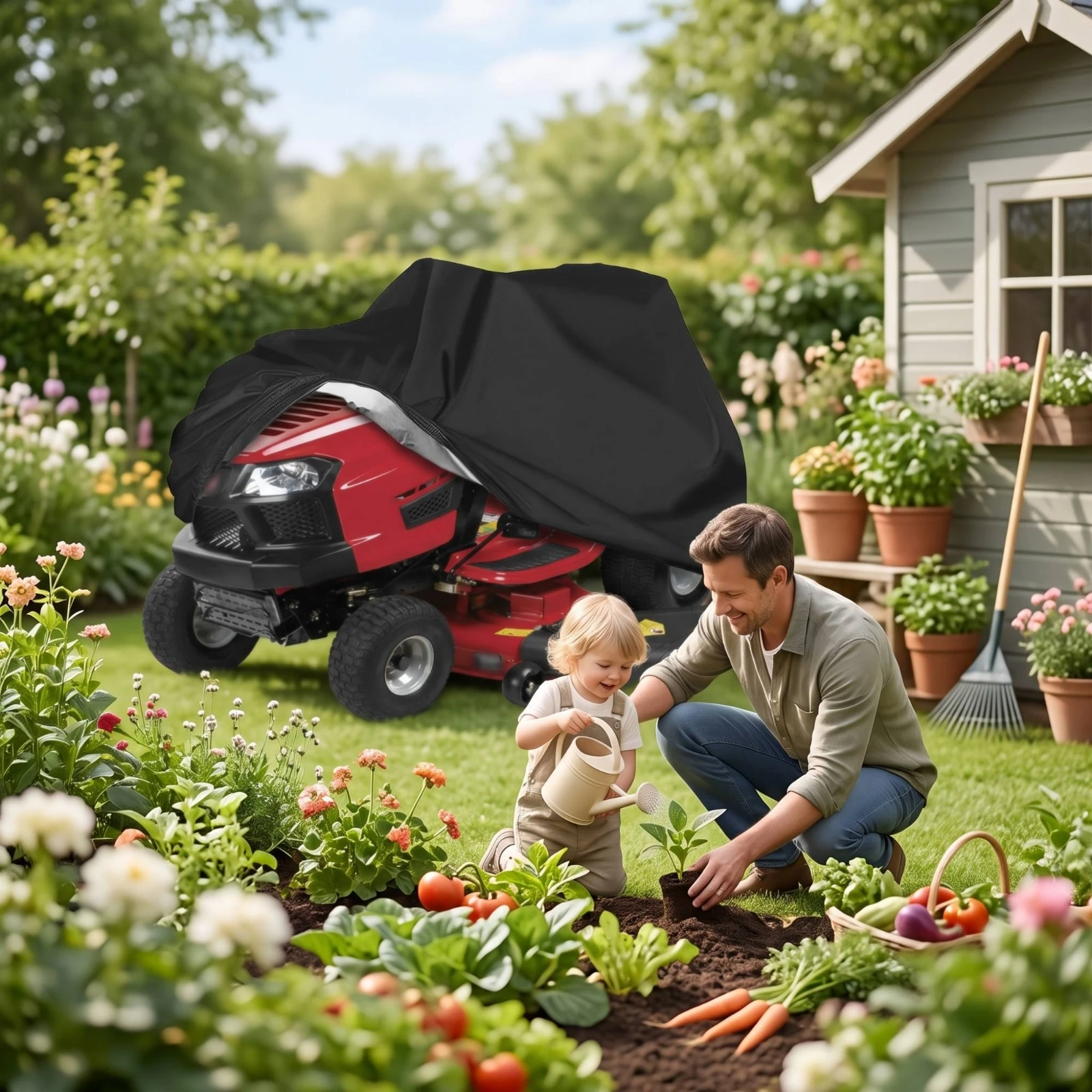 Riding Lawn Mower Cover Waterproof Tractor Cover Heavy Duty Universal Fit for Homeowners, Outdoor Storage, Backyard