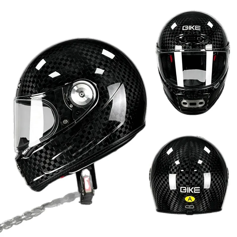 Carbon Fiber Full Face Retro Motorcycle Helmet DOT Certified Anti-glare Visor Winter Street Racing Motorbike Capacete Helm