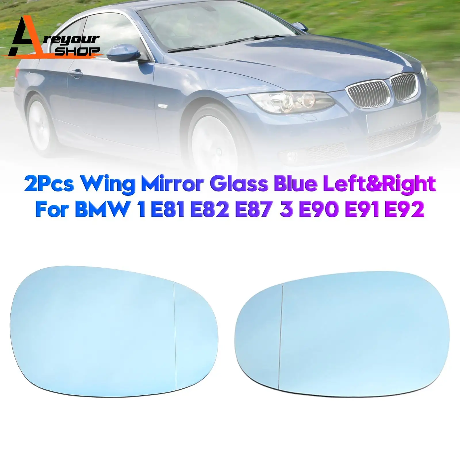 

Areyourshop 1Pc/2Pcs Wing Mirror Glass Blue Left /Right/Kit for BMW E81 E82 E87 E90 E91 E92