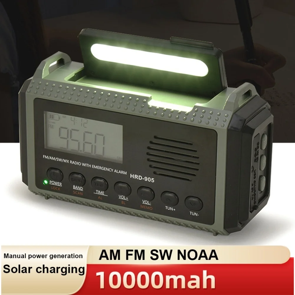 Solar Hand Crank 10000MAh Portable Radio AM FM SW NOAA Weather Radio Outdoor Emergency Charger Camping Equipment Survival Tool