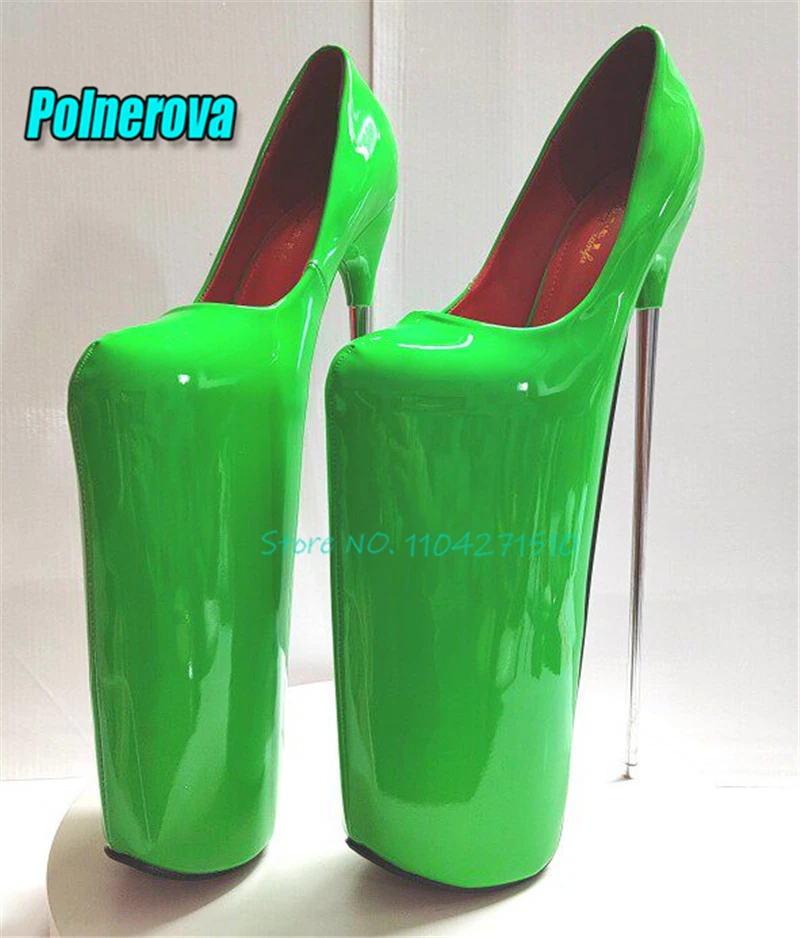 Women Chunky Platform 30CM Thin High Heels Sexy Pointed Toe Ankle Buckle Patent Leather Sandals Fashion Nightclub Party Shoes