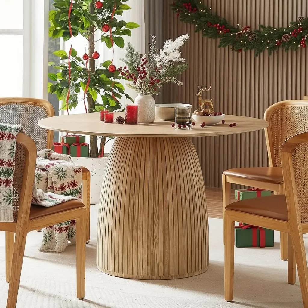 

47-дюймовый круглый обеденный стол на 4-6 человек, современный деревянный обеденный стол в фермерском доме с круглой столешницей из МДФ и рифленым столешницей, по индивидуальному заказу