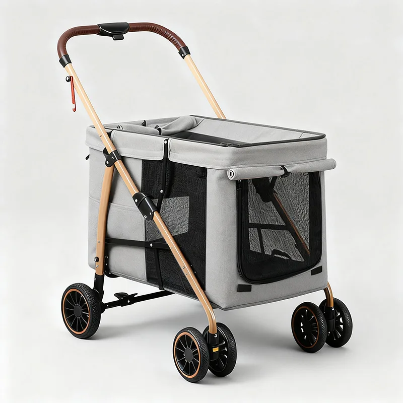 Mid-to-large Size Lightweight Metal Pet Stroller Outdoor Foldable Cat/dog Carrier for Kittens/puppies