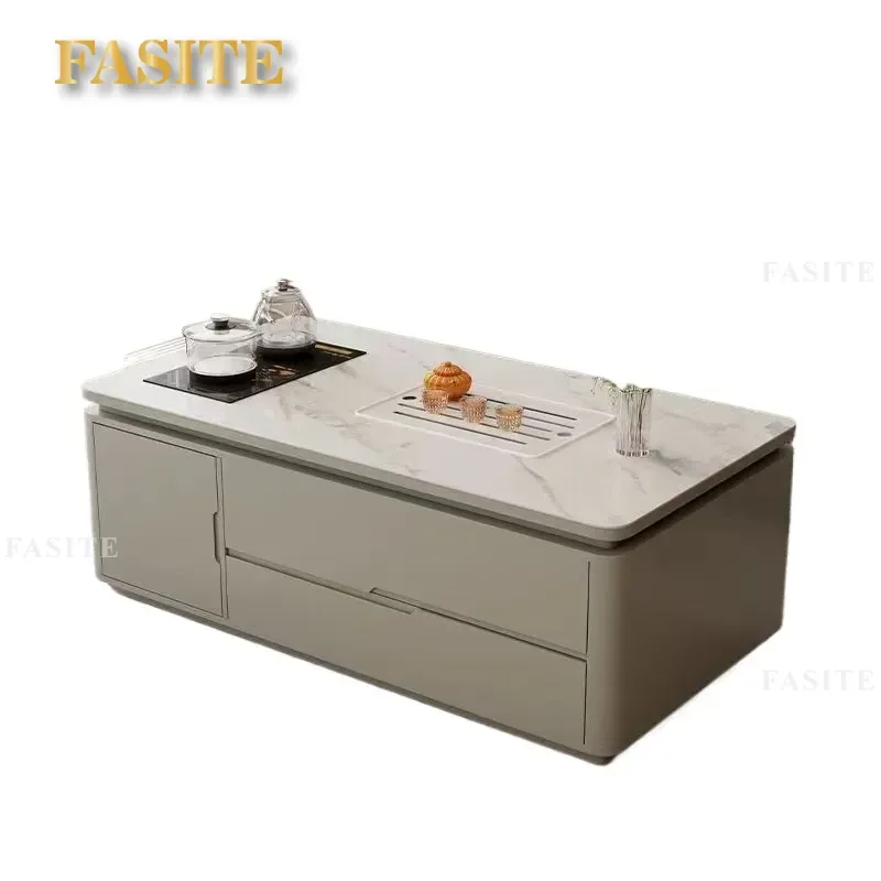 For Living Room Modern Slate Kung Fu Tea Table with Integrated Kettle and TV Cabinet Simple Household Tea Brewing Furniture