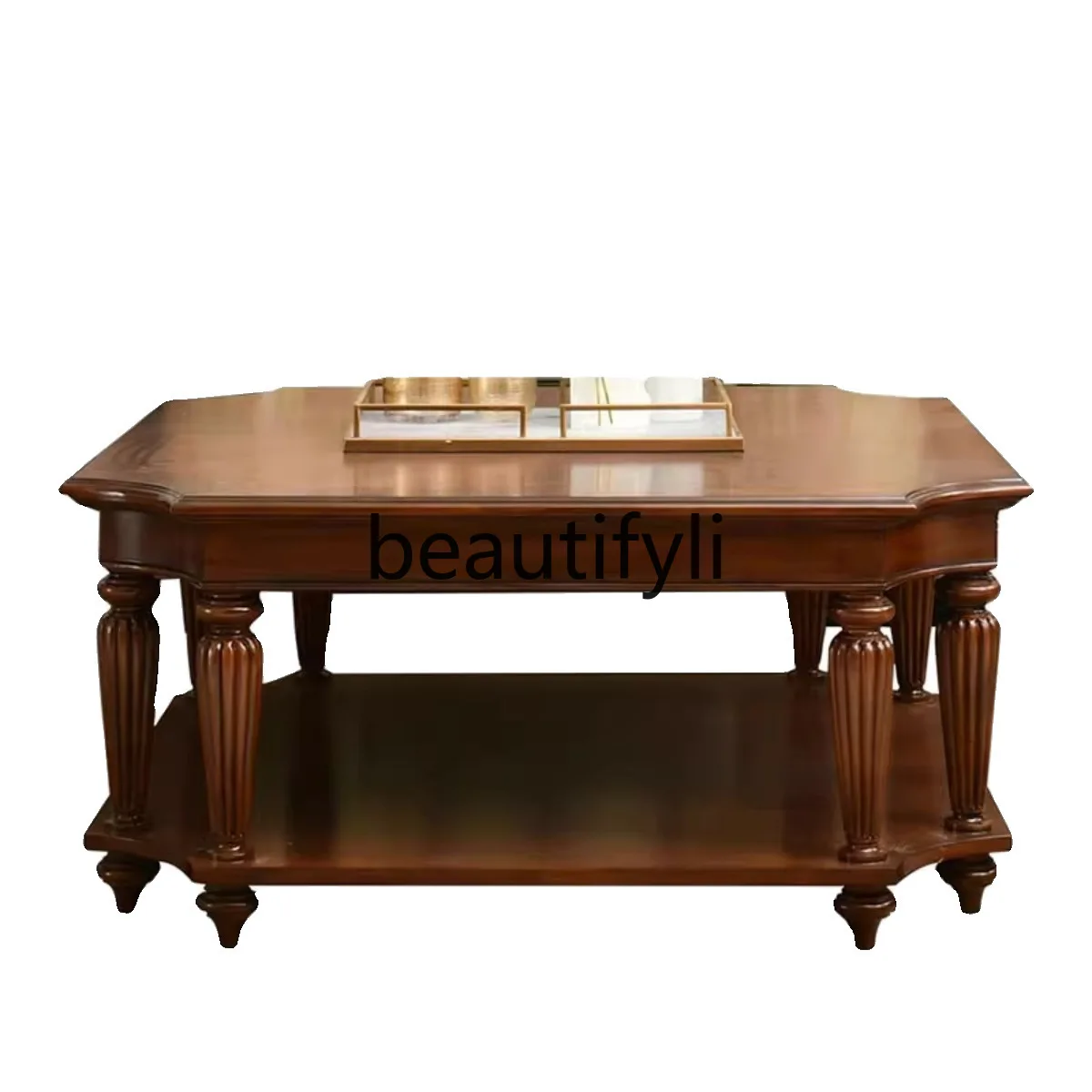 

French Style Small Apartment Solid Wood Coffee Table Vintage American Living Room Home Use Mid-Century Tea Table Wabi-Sabi Style