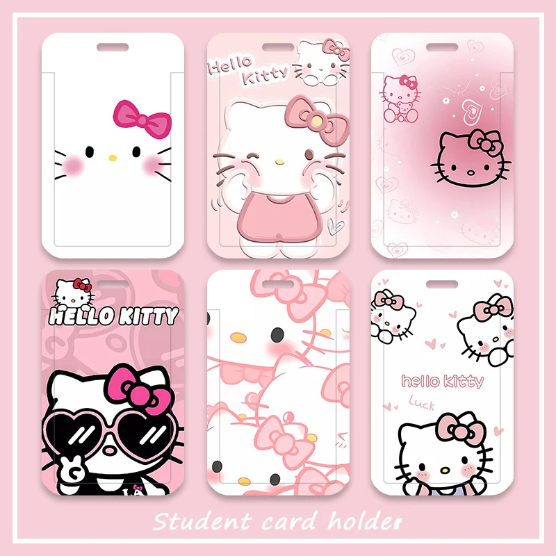 Kawaii Sanrio Hello Kitty Holder Card Cover Keychain Cartoon ID Photo Protect Case Protector Bag Kids Car Keyring Chain