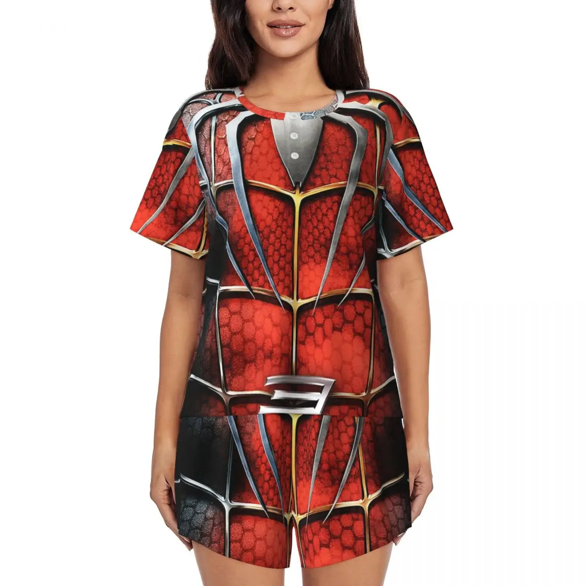 Custom Spider Man Manga Anime Pajama Sets Womens 2 Piece Spider Web Short Sleeve Pjs Shorts Sleepwear