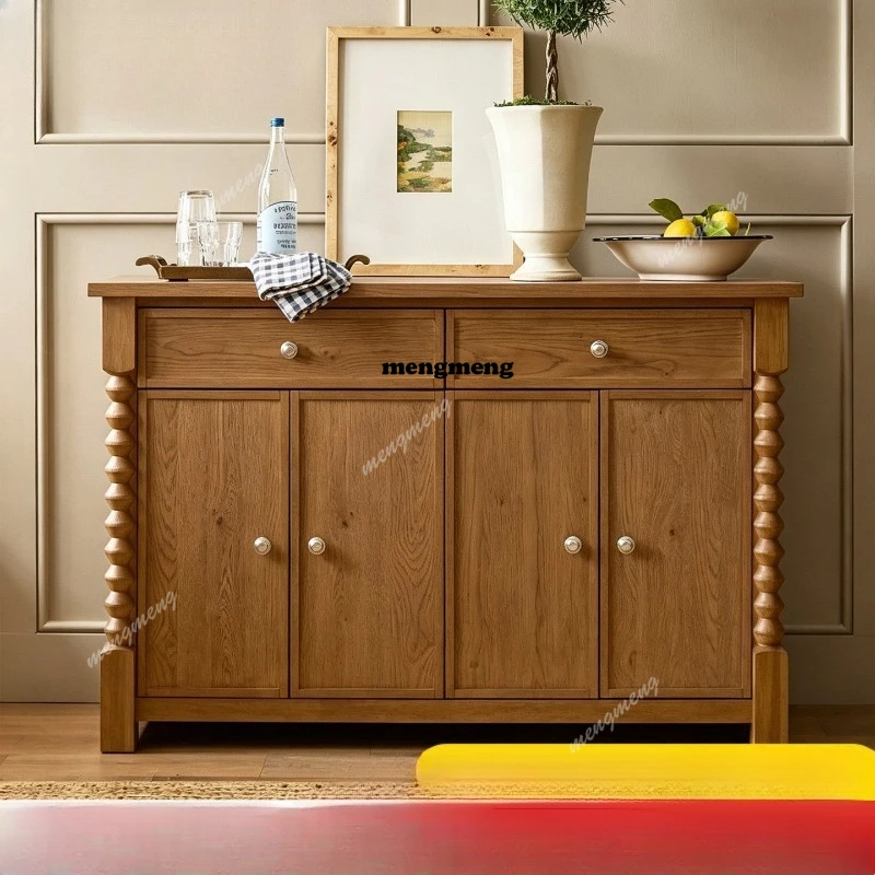 

French retro solid wood dining side cabinet guest dining room decorative storage cabinet American light luxury entrance table
