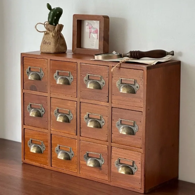 Desk Drawer Storage Lockers Vintage Wooden Drawer Organizer Multifunctional Storage Cabinets Drawer Partition for Living Room