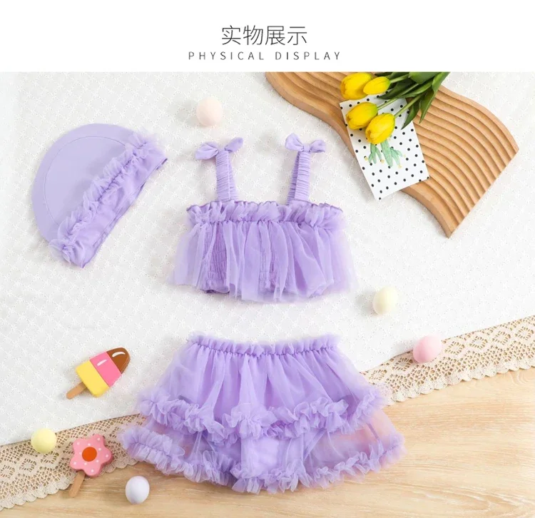 Baby Kids Girls Bikini Princess Swimming Suit Split Top + Skirt + Hat Swimwear Summer Costumes Beach Children Swimsuit