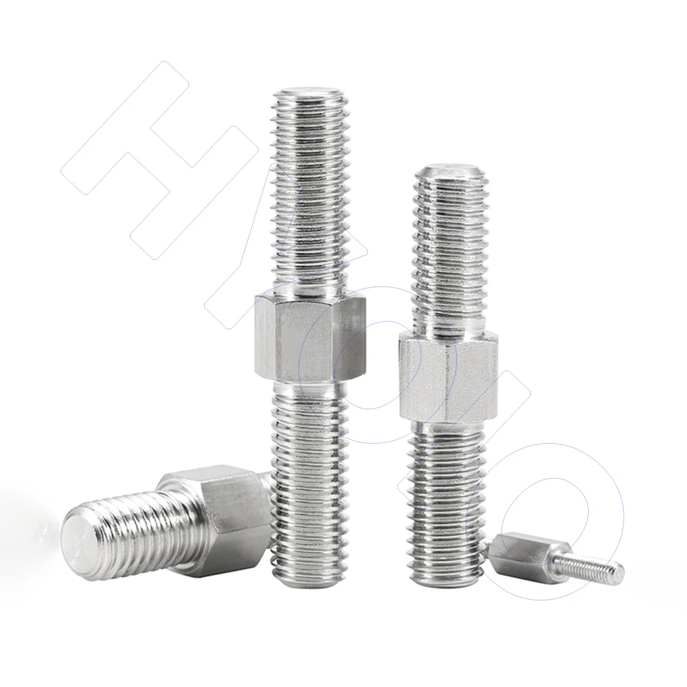 304 Stainless Steel Hex Head Double End Studs Rods Right Left Hand Thread Screws Dual Head Bolts M3 - M16